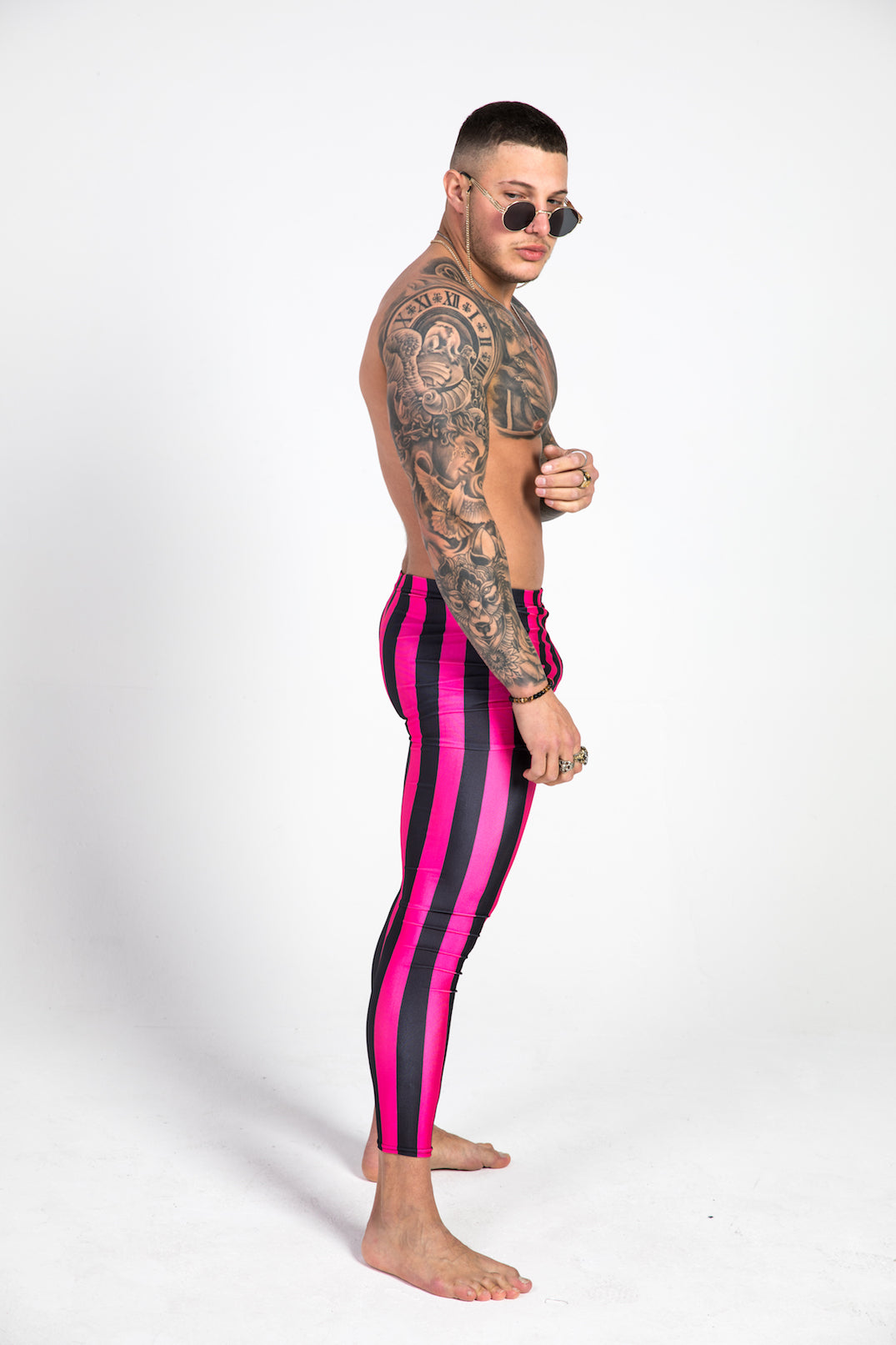 right side pink striped leggings