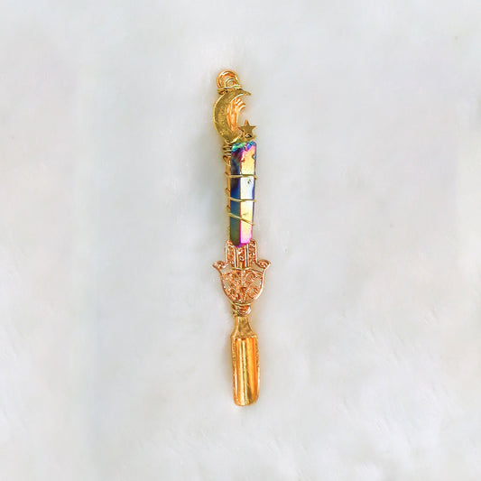 Gold Moon Rainbow Crystal Spoon Necklace