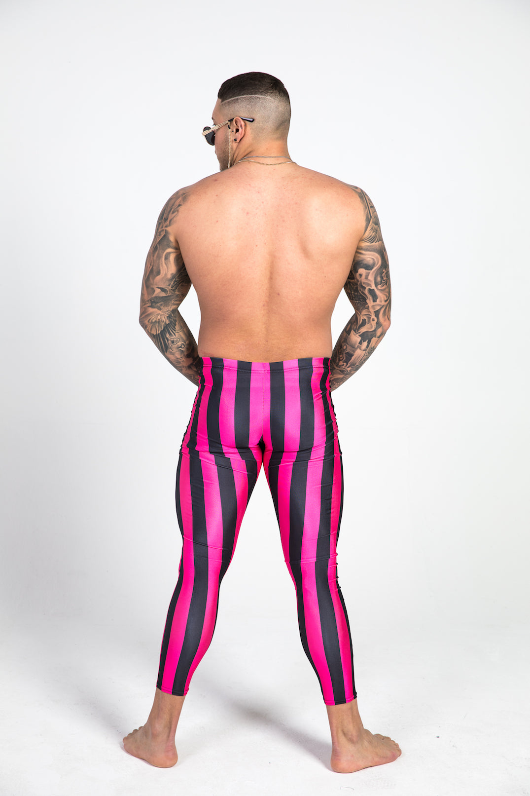 back pink striped leggings