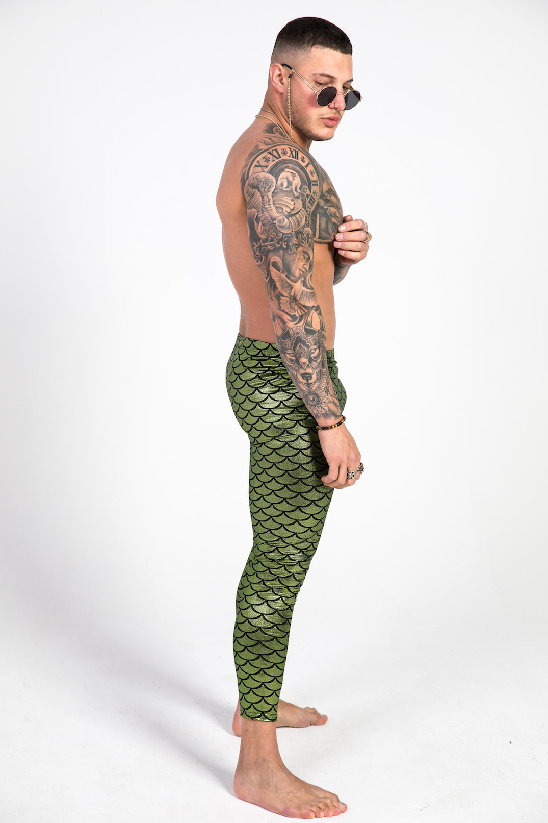 right side green fish scale leggings