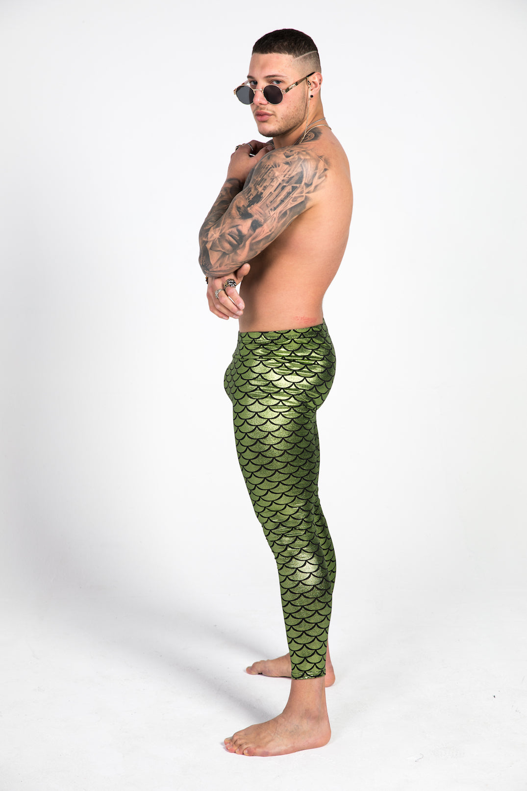 left side green fish scale leggings
