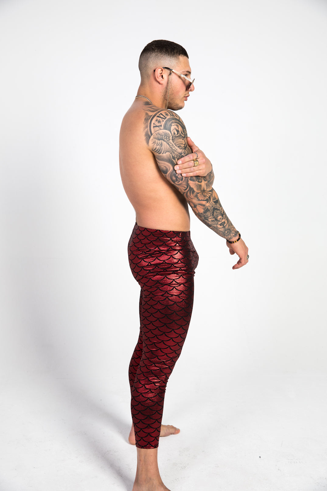 right side red fish scale leggings