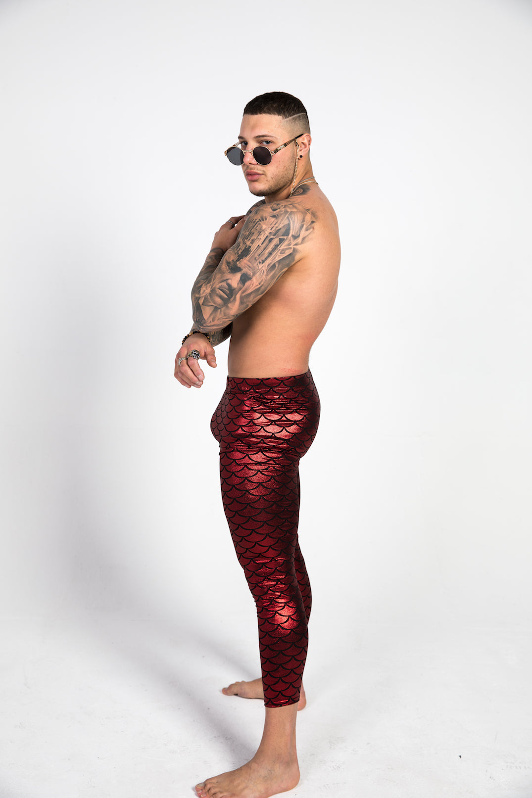 left side red fish scale leggings
