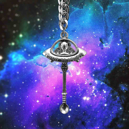 I Want To Believe Alien UFO Tiny Spoon Necklace