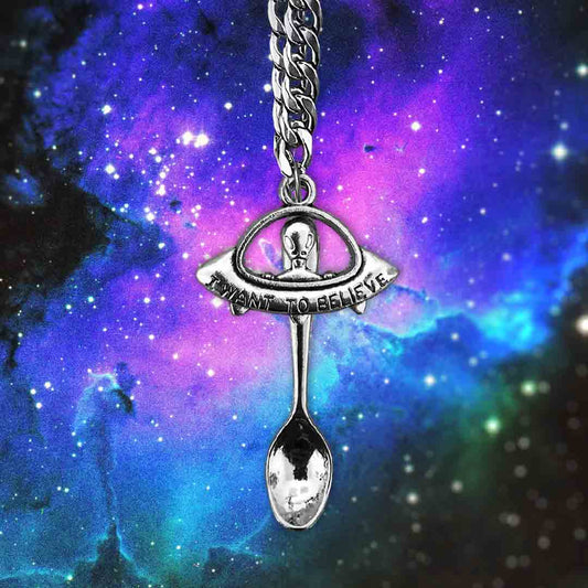I Want To Believe Alien UFO Large Spoon Necklace