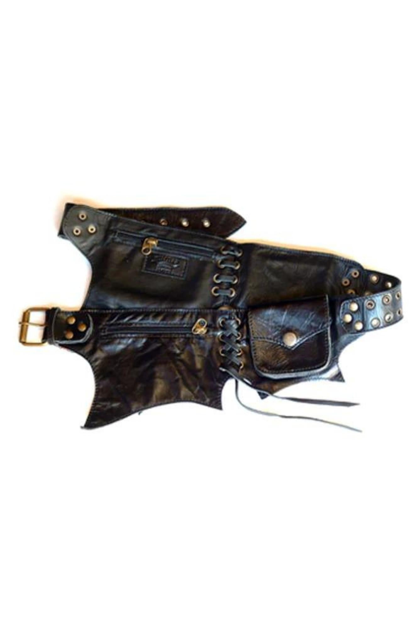 'Lust For Life' Leather Pocket Belt - Black